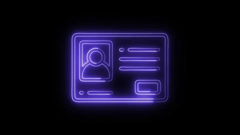 Glowing neon identity card icon animation on black background, digital acce.. Stock Footage 345548210