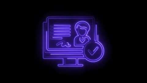 Glowing neon identity verification process displaying profile and checkmark.. Stock Footage 309910264