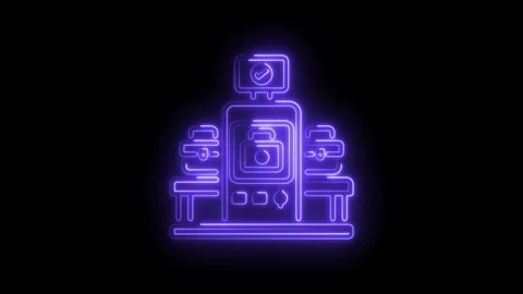 Glowing neon illustration of a customs border control with luggage and a va.. Stock Footage 330778876