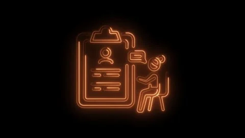 Glowing neon illustration of job interview process with profile on clipboar.. Stock Footage 345988937