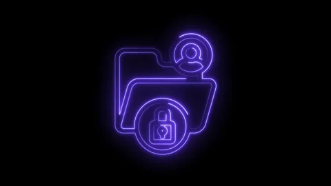 Glowing neon illustration of secure data folder with user access control fo.. Stock Footage 312308848