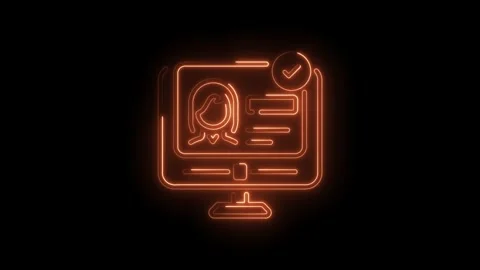 Glowing neon illustration of secure profile verification on computer screen dark Stock Footage 322993867