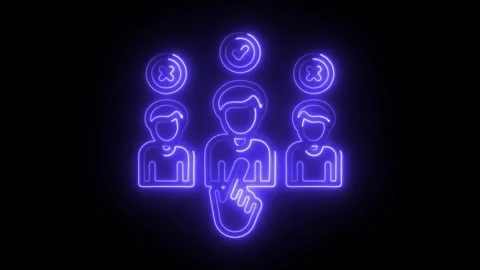 Glowing neon illustration of selection process with people and check marks Stock Footage 309911614