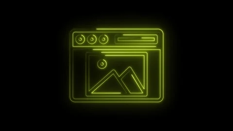 Glowing neon image browser window icon animation on black background media .. Stock Footage 314536381