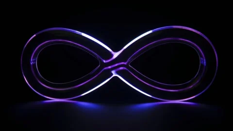 Glowing neon infinity loop symbol on black background, abstract animated ba.. Video stock 341429198