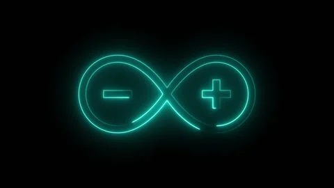 Glowing neon infinity symbol with plus and minus signs Stock Footage 346746711