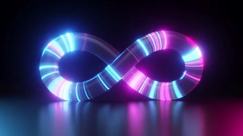 Glowing neon Infinity symbol seamless loop 3D render animation Stock Footage 241329150