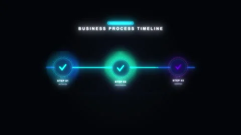 Glowing neon infographic animation with 3-step check mark icons Vídeos de archivo 345628629
