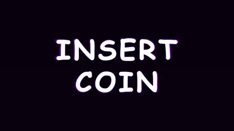 Glowing Neon INSERT COIN Text Sequence with Glitches on Dark Background 库存影片 344283296
