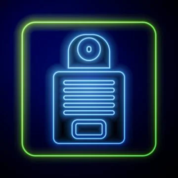 Glowing neon Intercom icon isolated on blue background.  Vector Stock Illustration