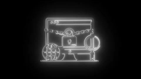 Glowing neon internet security icon isolated on black background. HD Video .. Video stock 304108485