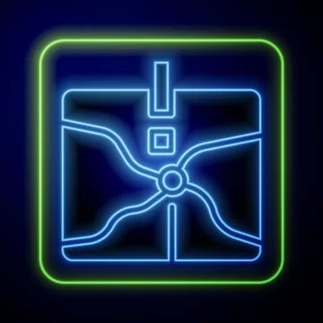 Glowing neon Intersection point icon isolated on blue background. Vector Illustrazione stock
