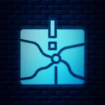 Glowing neon Intersection point icon isolated on brick wall background. Vector Stock-Illustration