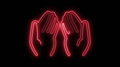 Glowing Neon islamic praying hand outline icon animation on black background, ra Stock Footage 303193469