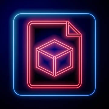 Glowing neon Isometric cube file icon isolated on black background. Geometric イラスト素材