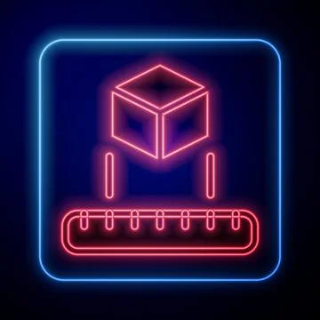 Glowing neon Isometric cube icon isolated on black background. Geometric cubes イラスト素材