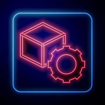 Glowing neon Isometric cube icon isolated on black background. Geometric cubes イラスト素材