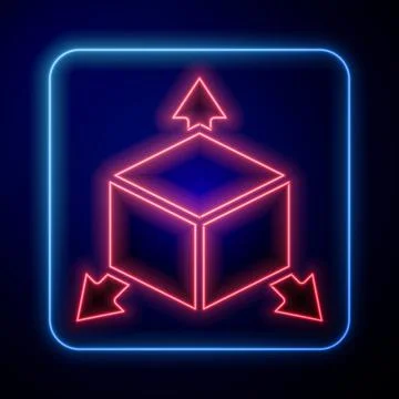 Glowing neon Isometric cube icon isolated on black background. Geometric cubes Stockillustratie