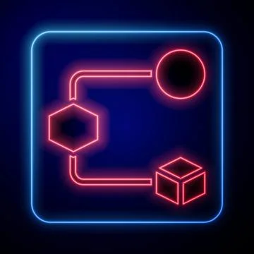 Glowing neon Isometric cube icon isolated on black background. Geometric cubes Stock Illustration