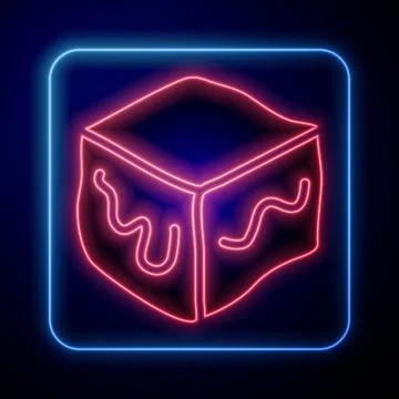 Glowing neon Isometric cube icon isolated on black background. Geometric cubes イラスト素材