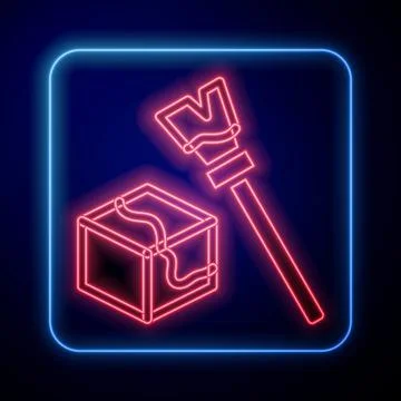 Glowing neon Isometric cube icon isolated on black background. Geometric cubes イラスト素材