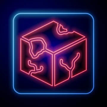 Glowing neon Isometric cube icon isolated on black background. Geometric cubes イラスト素材
