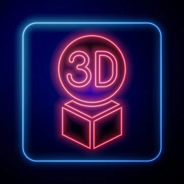 Glowing neon Isometric cube icon isolated on black background. Geometric cube イラスト素材