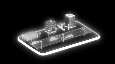 Glowing neon isometric smart city tablet model animation Stock Footage 334764522