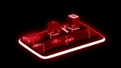 Glowing neon isometric smart city tablet model animation Stock Footage 334764524