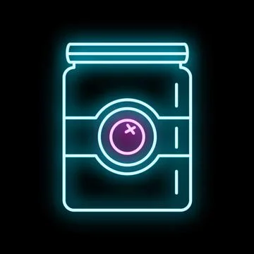 Glowing neon jam jar with fruit label Stock Illustration