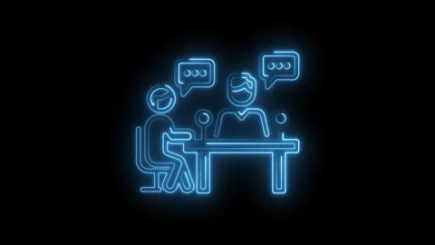 Glowing neon job interview icon animation two people talking illustration i.. Stock Footage 345987466