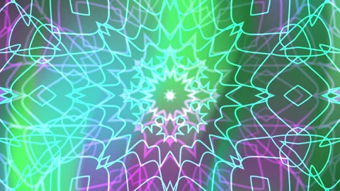 Glowing neon kaleidoscope overlay pattern in green and pink colors Stock Footage 320871690