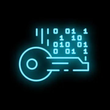 Glowing neon key unlocking digital code on black background イラスト素材