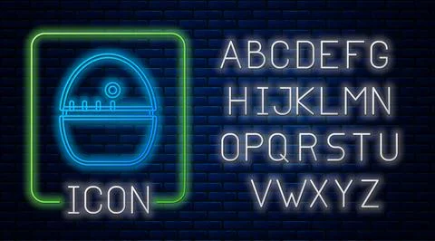 Glowing neon Kitchen timer icon isolated on brick wall background. Egg timer 스톡 일러스트