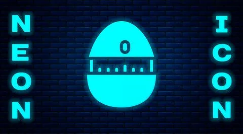 Glowing neon Kitchen timer icon isolated on brick wall background. Cooking Stock Illustration
