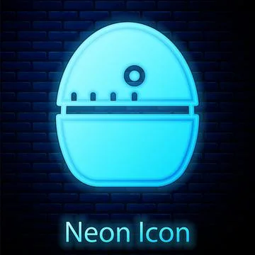 Glowing neon Kitchen timer icon isolated on brick wall background. Egg timer. Stock Illustration