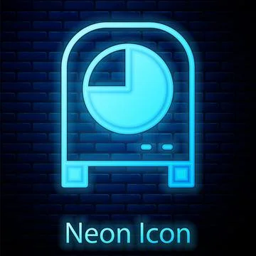 Glowing neon Kitchen timer icon isolated on brick wall background. Cooking .. Stock Illustration