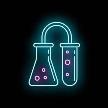 Glowing neon lab flask and test tube icon Stock Illustration