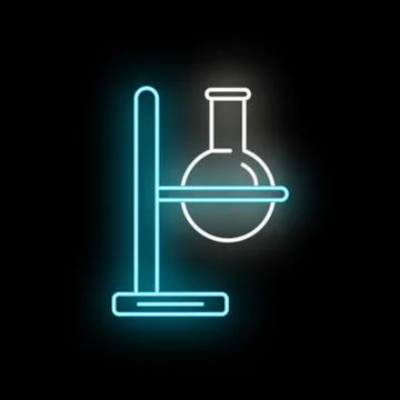 Glowing neon lab flask on stand science icon Stock Illustration