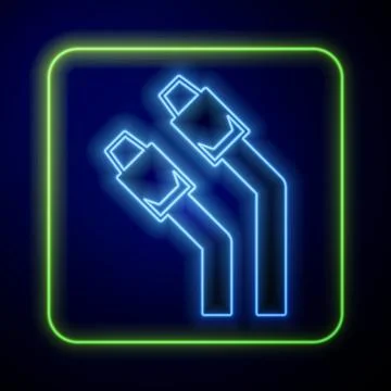 Glowing neon LAN cable network internet icon isolated on blue background. Vector Illustrazione stock