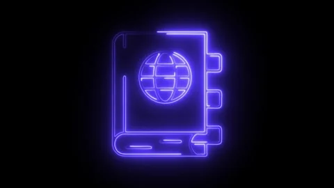 Glowing neon language learning icon isolated on black background. HD Video .. Vídeos de archivo 304238434