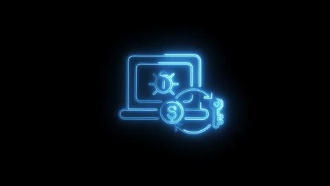 Glowing neon laptop with bug dollar symbol and key security concept Stock Footage 308178677