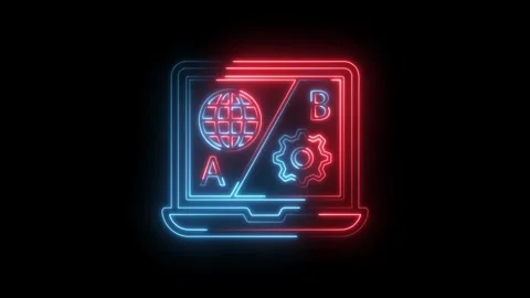 Glowing neon laptop displaying ab testing global settings and options for web Stock Footage 322989508