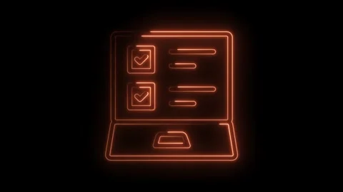 Glowing neon laptop displaying completed online form survey with checklist and Stock Footage 322963080
