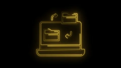 Glowing neon laptop with folder icon and data transfer visualization on bla.. Stock Footage 314536326