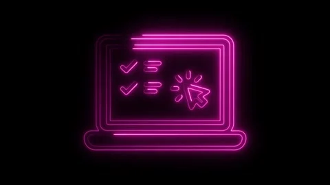 Glowing neon laptop screen with checklist and cursor animation on dark back.. Stock Footage 314650290