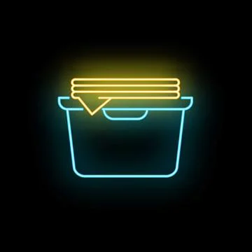 Glowing neon laundry basket full of clean clothes Stock Illustration