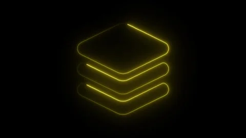 Glowing Neon Layer Icon, Symbol of Stacked Elements and Digital Design, HD .. Stock Footage 301174576