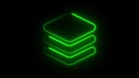 Glowing Neon Layer Icon, Symbol of Stacked Elements and Digital Design, HD .. Stock Footage 301174594