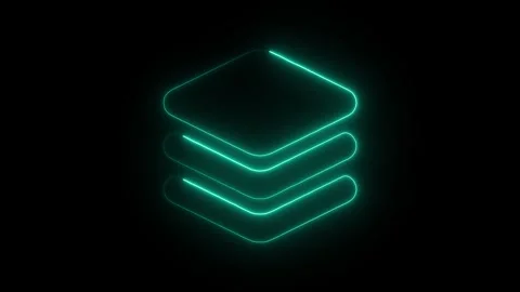 Glowing Neon Layer Icon, Symbol of Stacked Elements and Digital Design, HD .. Stock Footage 301174625